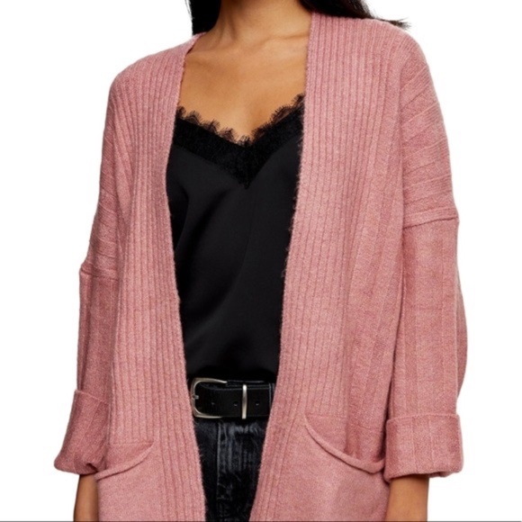 NEW TOPSHOP Mauve Cardigan Open Front slouchy NWT - Picture 2 of 6